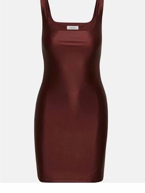 Babaton Artzia Deep Burgundy Satin Square-Neck Mini Dress small